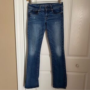 American Eagle Outfitters Kick Boot Cut Low Rise Distressed Denim Jeans 2 Long